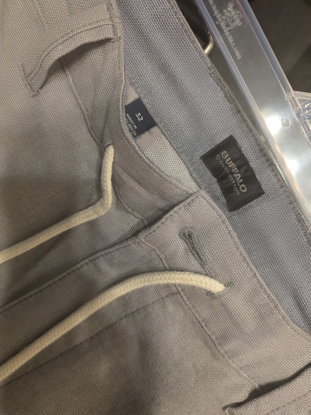 Buffalo David Bitton Light Gray Linen-Blend Drawstring Pants
